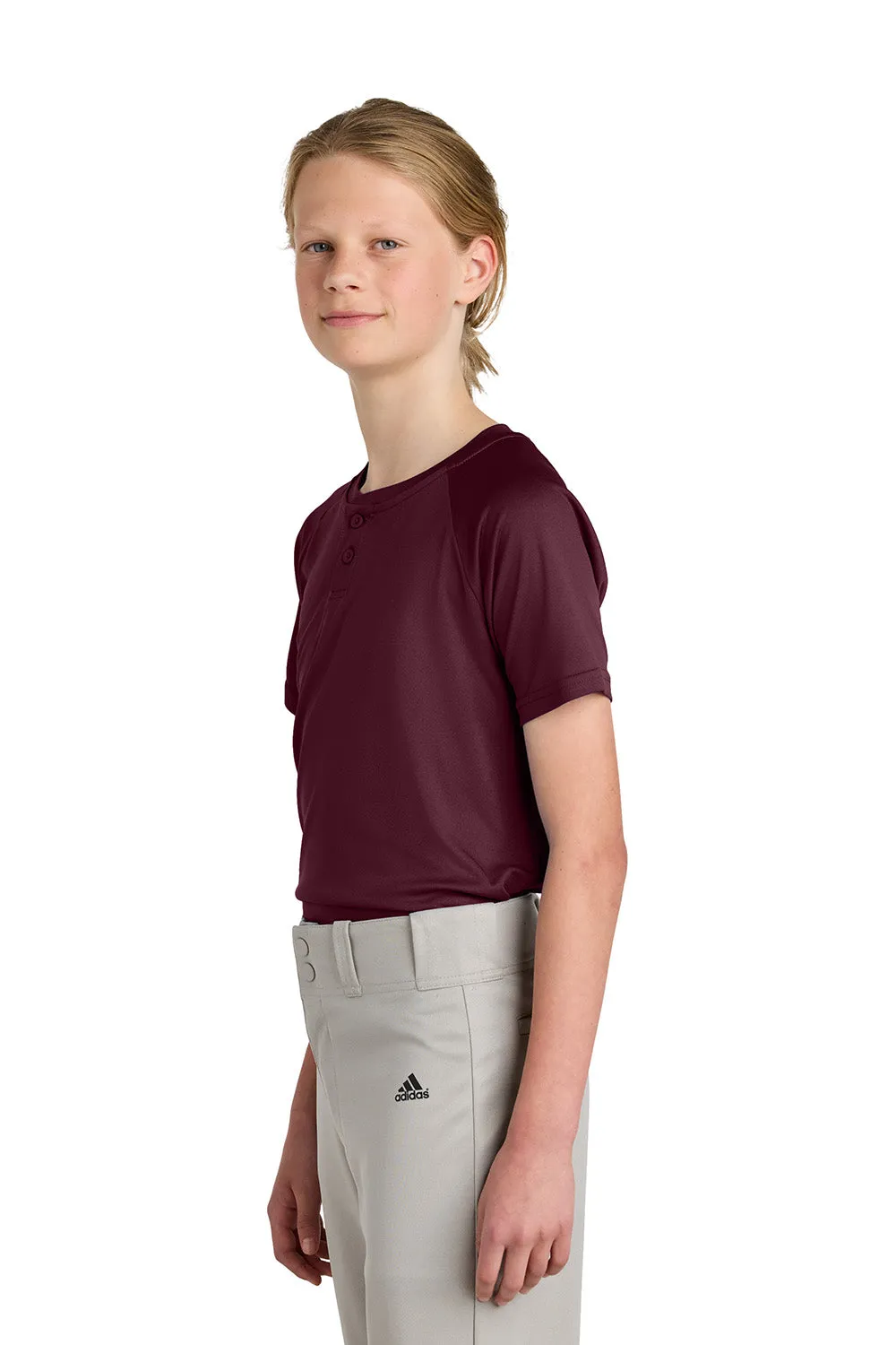 Sport-Tek Youth Moisture Wicking Competitor 2-Button Short Sleeve Henley - Maroon Clothing Sport-Tek