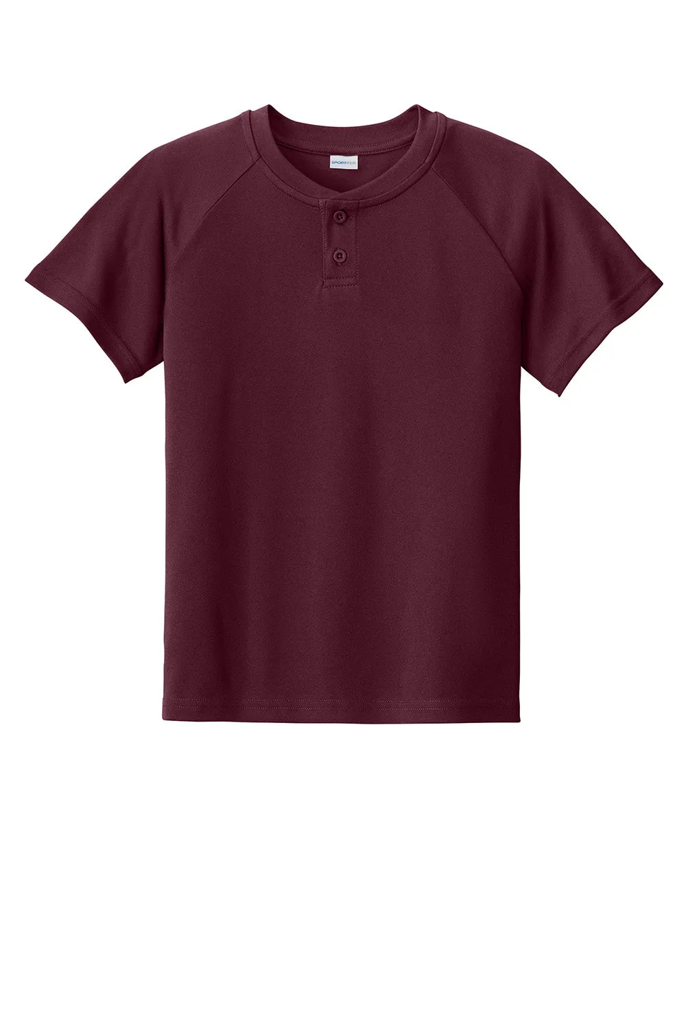 Sport-Tek Youth Moisture Wicking Competitor 2-Button Short Sleeve Henley - Maroon Clothing Sport-Tek