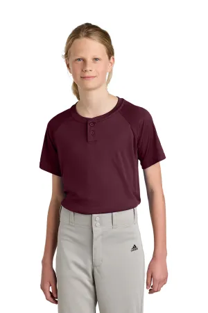 Sport-Tek Youth Moisture Wicking Competitor 2-Button Short Sleeve Henley - Maroon Clothing Sport-Tek