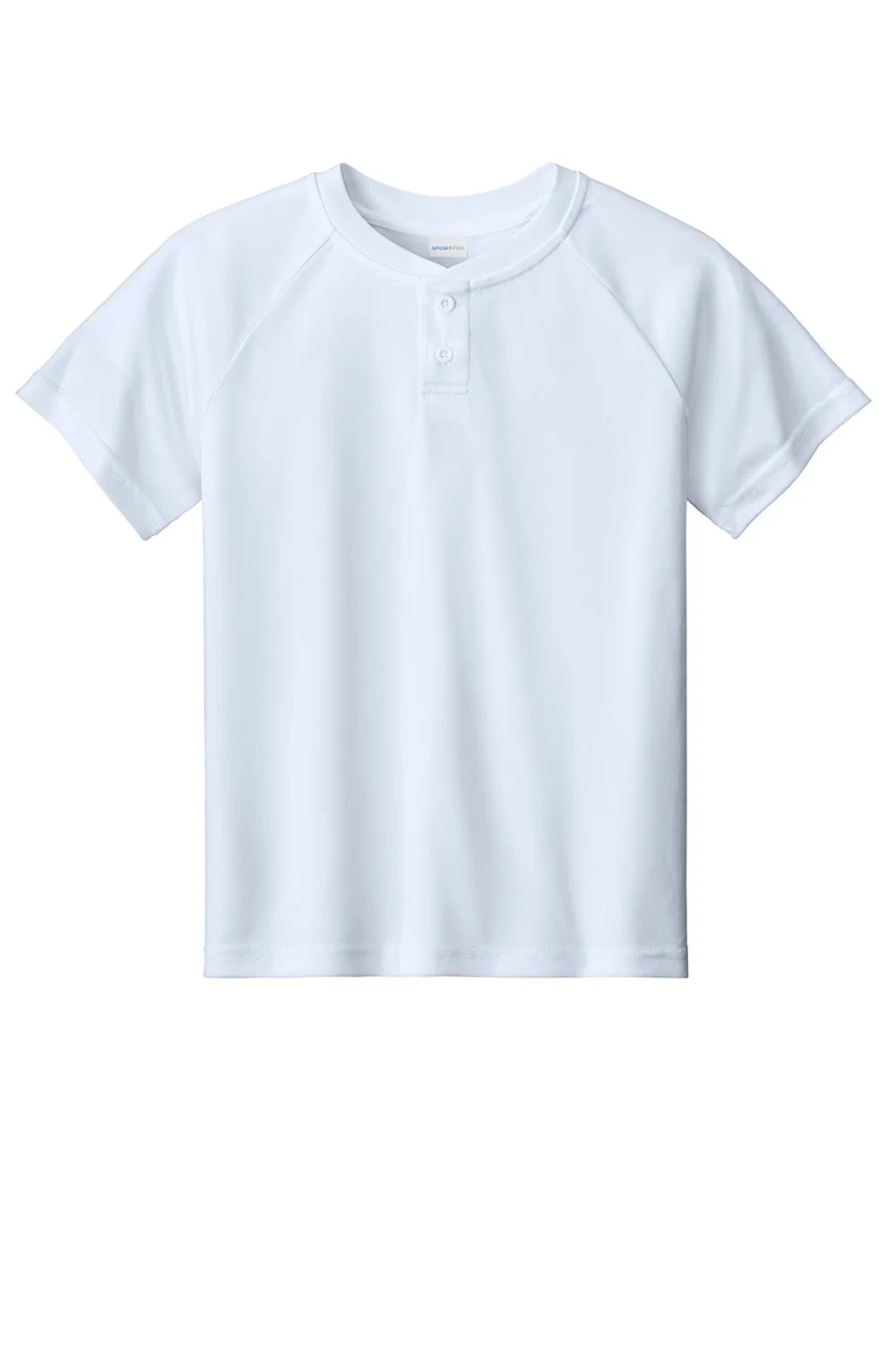 Sport-Tek Youth Moisture Wicking Competitor 2-Button Short Sleeve Henley - White Clothing Sport-Tek