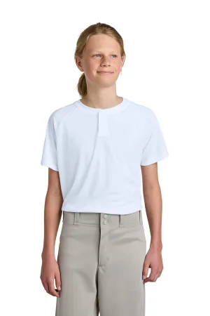 Sport-Tek Youth Moisture Wicking Competitor 2-Button Short Sleeve Henley - White Clothing Sport-Tek