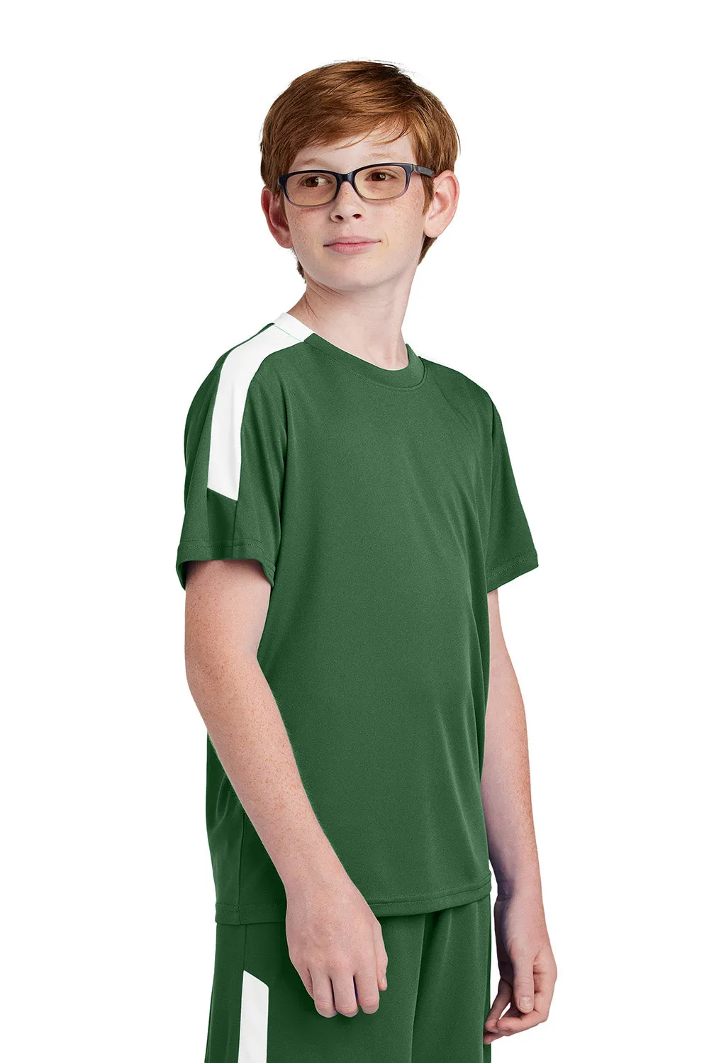 Sport-Tek Youth Moisture Wicking Competitor United Short Sleeve Crewneck T-Shirt - Forest Green/White Clothing Sport-Tek