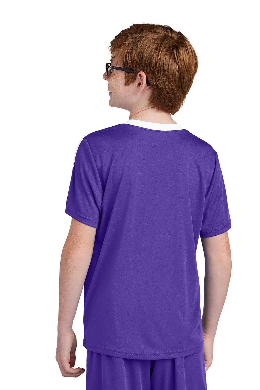 Sport-Tek Youth Moisture Wicking Competitor United Short Sleeve Crewneck T-Shirt - Purple/White Clothing Sport-Tek