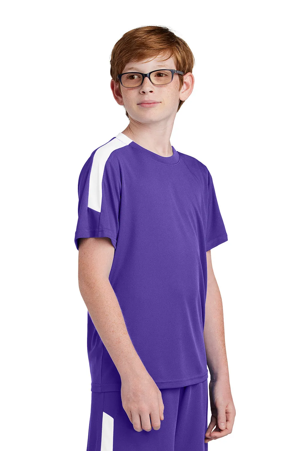 Sport-Tek Youth Moisture Wicking Competitor United Short Sleeve Crewneck T-Shirt - Purple/White Clothing Sport-Tek