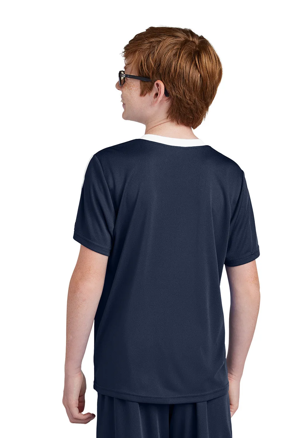 Sport-Tek Youth Moisture Wicking Competitor United Short Sleeve Crewneck T-Shirt - True Navy Blue/White Clothing Sport-Tek