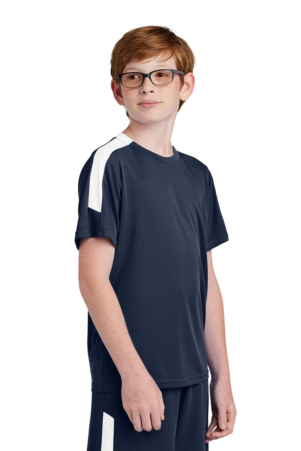 Sport-Tek Youth Moisture Wicking Competitor United Short Sleeve Crewneck T-Shirt - True Navy Blue/White Clothing Sport-Tek