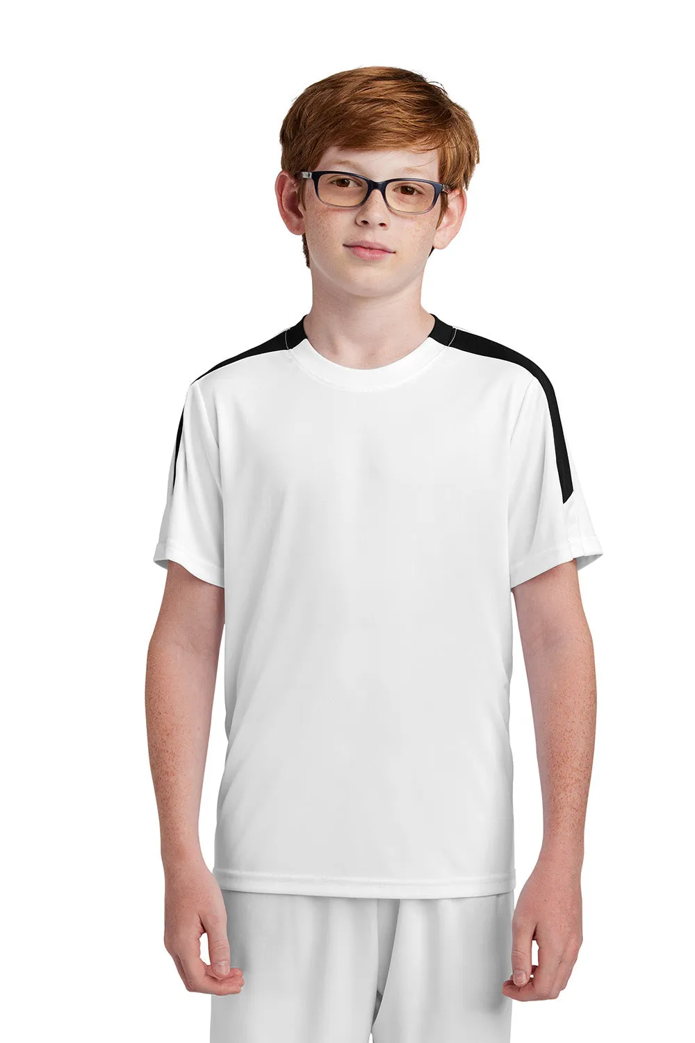 Sport-Tek Youth Moisture Wicking Competitor United Short Sleeve Crewneck T-Shirt - White/Black Clothing Sport-Tek
