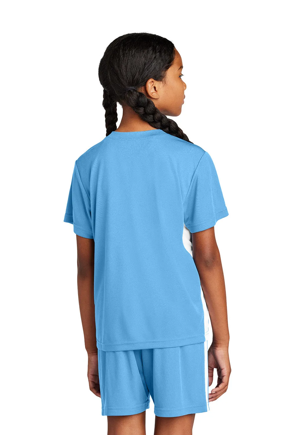 Sport-Tek Youth Moisture Wicking Competitor United Short Sleeve V-Neck T-Shirt - Carolina Blue/White Clothing Sport-Tek