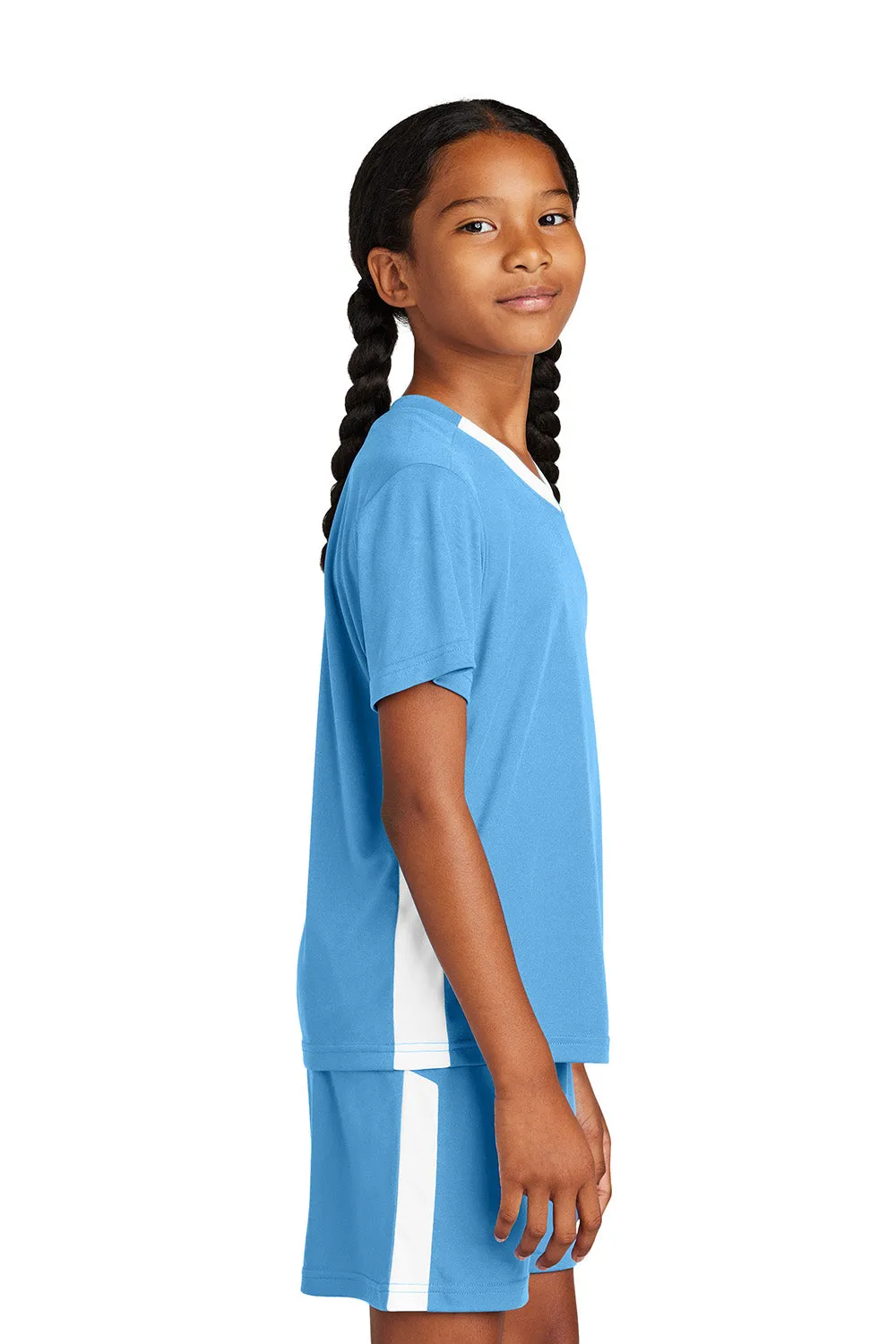 Sport-Tek Youth Moisture Wicking Competitor United Short Sleeve V-Neck T-Shirt - Carolina Blue/White Clothing Sport-Tek