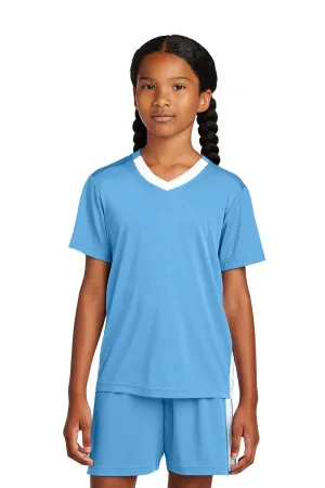 Sport-Tek Youth Moisture Wicking Competitor United Short Sleeve V-Neck T-Shirt - Carolina Blue/White Clothing Sport-Tek