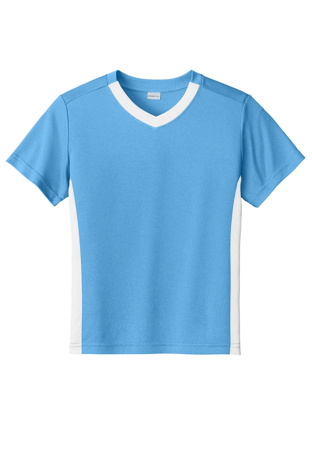 Sport-Tek Youth Moisture Wicking Competitor United Short Sleeve V-Neck T-Shirt - Carolina Blue/White Clothing Sport-Tek