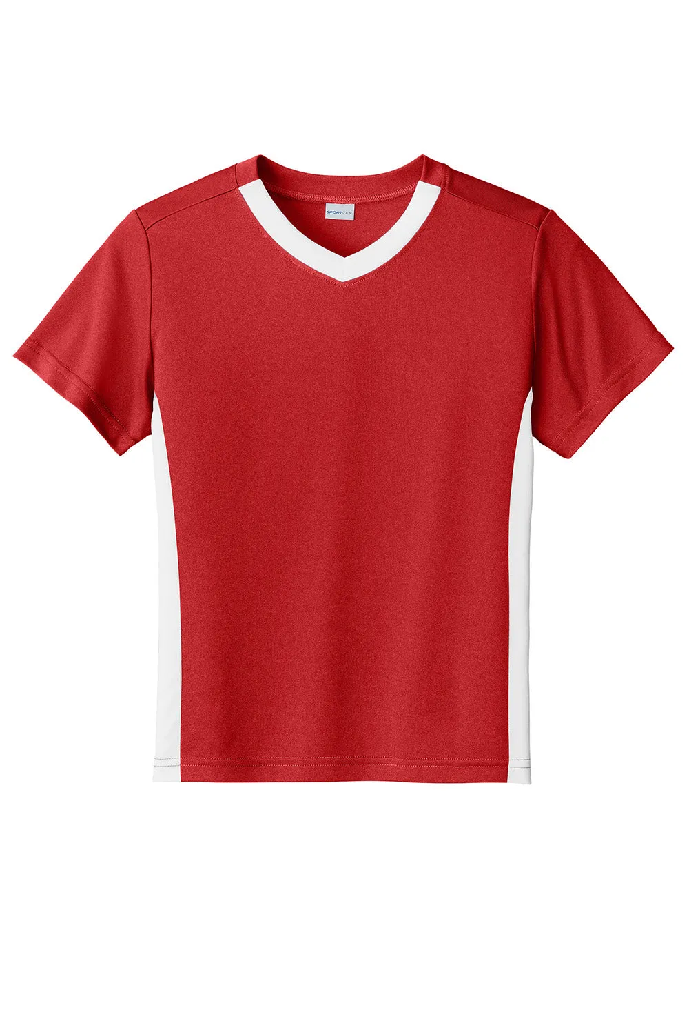 Sport-Tek Youth Moisture Wicking Competitor United Short Sleeve V-Neck T-Shirt - Deep Red/White Clothing Sport-Tek