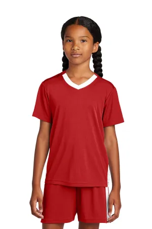 Sport-Tek Youth Moisture Wicking Competitor United Short Sleeve V-Neck T-Shirt - Deep Red/White Clothing Sport-Tek