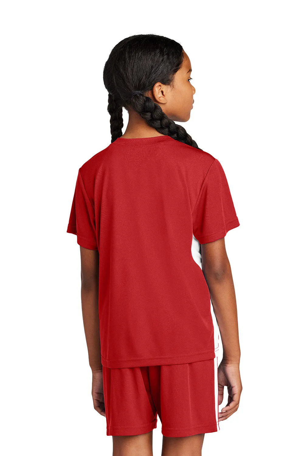Sport-Tek Youth Moisture Wicking Competitor United Short Sleeve V-Neck T-Shirt - Deep Red/White Clothing Sport-Tek