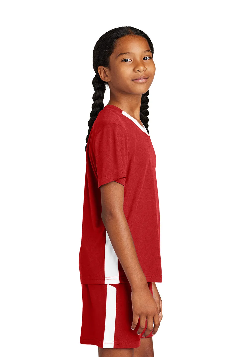 Sport-Tek Youth Moisture Wicking Competitor United Short Sleeve V-Neck T-Shirt - Deep Red/White Clothing Sport-Tek