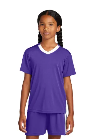 Sport-Tek Youth Moisture Wicking Competitor United Short Sleeve V-Neck T-Shirt - Purple/White Clothing Sport-Tek