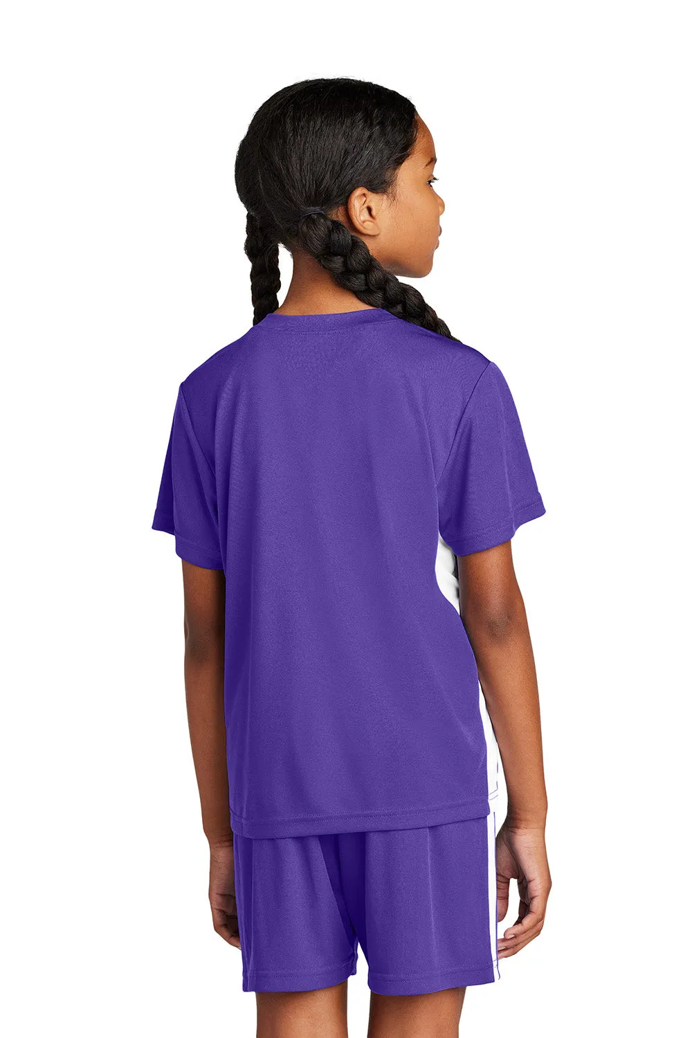 Sport-Tek Youth Moisture Wicking Competitor United Short Sleeve V-Neck T-Shirt - Purple/White Clothing Sport-Tek