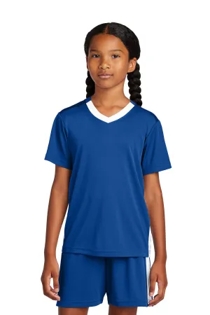 Sport-Tek Youth Moisture Wicking Competitor United Short Sleeve V-Neck T-Shirt - True Royal Blue/White Clothing Sport-Tek