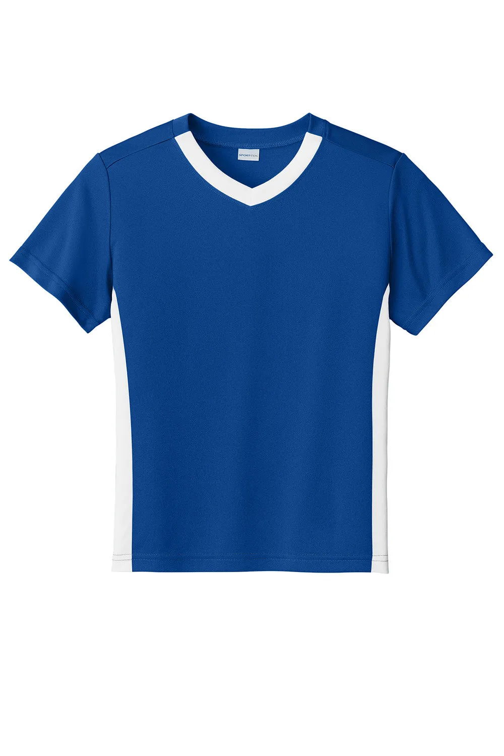 Sport-Tek Youth Moisture Wicking Competitor United Short Sleeve V-Neck T-Shirt - True Royal Blue/White Clothing Sport-Tek
