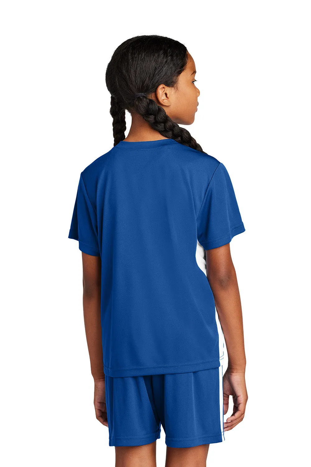 Sport-Tek Youth Moisture Wicking Competitor United Short Sleeve V-Neck T-Shirt - True Royal Blue/White Clothing Sport-Tek