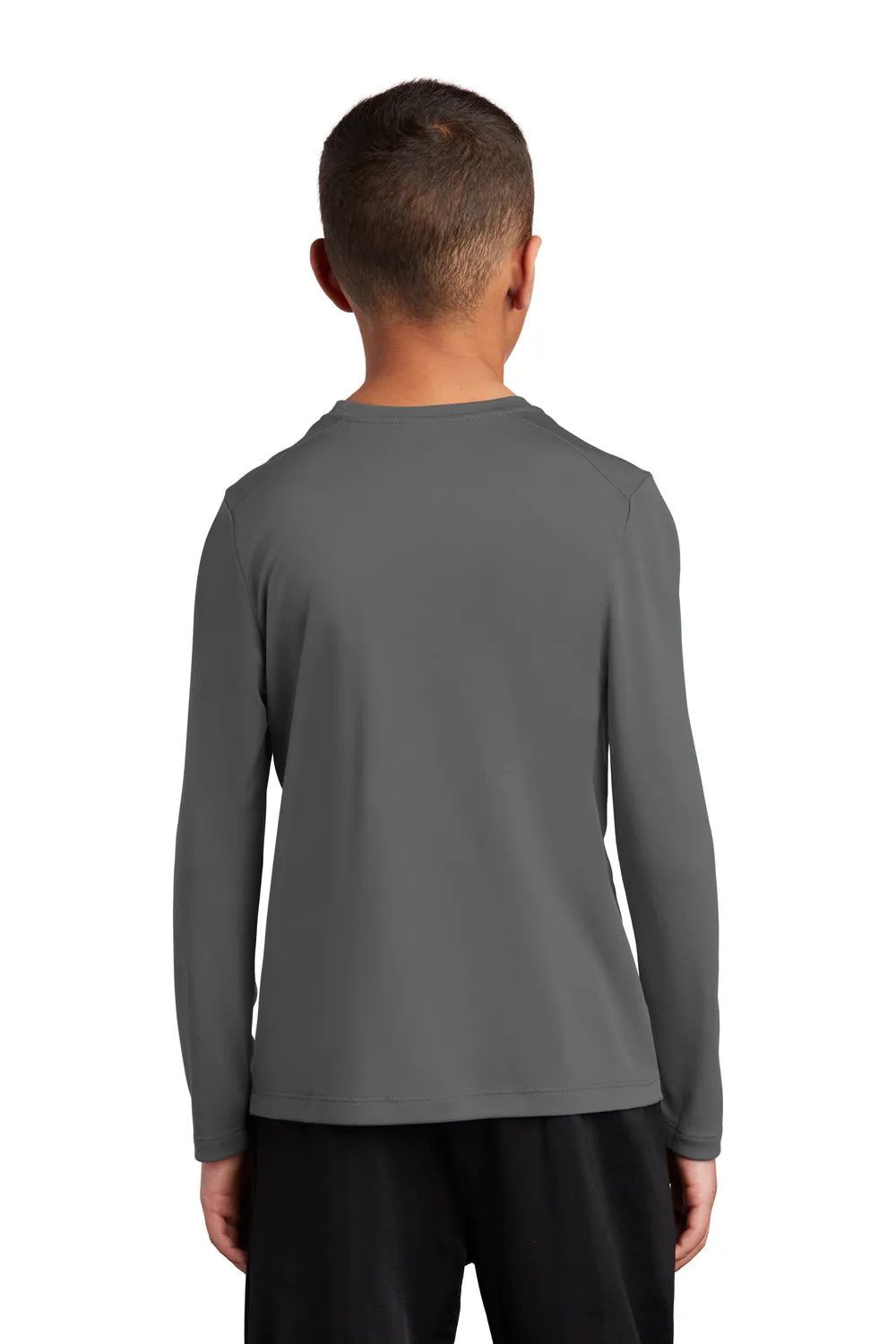 Sport-Tek Youth Moisture Wicking Long Sleeve Crewneck T-Shirt - Dark Smoke Grey Clothing Sport-Tek
