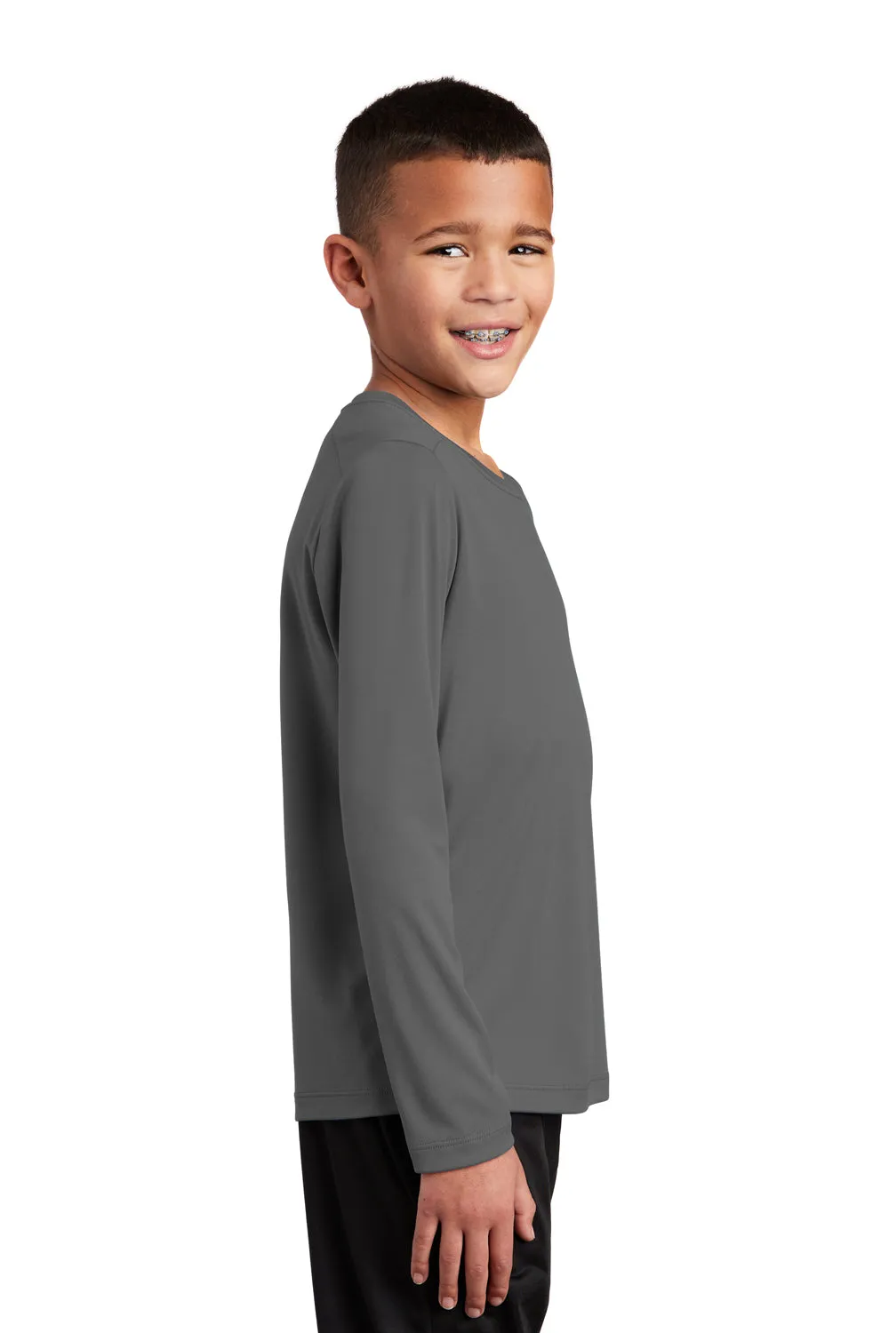 Sport-Tek Youth Moisture Wicking Long Sleeve Crewneck T-Shirt - Dark Smoke Grey Clothing Sport-Tek
