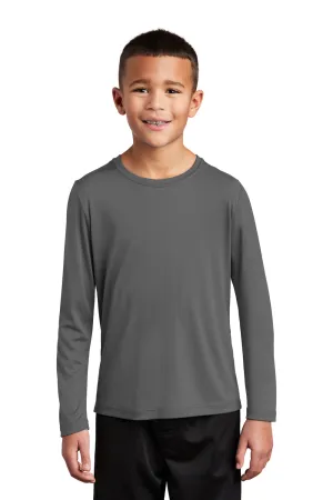 Sport-Tek Youth Moisture Wicking Long Sleeve Crewneck T-Shirt - Dark Smoke Grey Clothing Sport-Tek