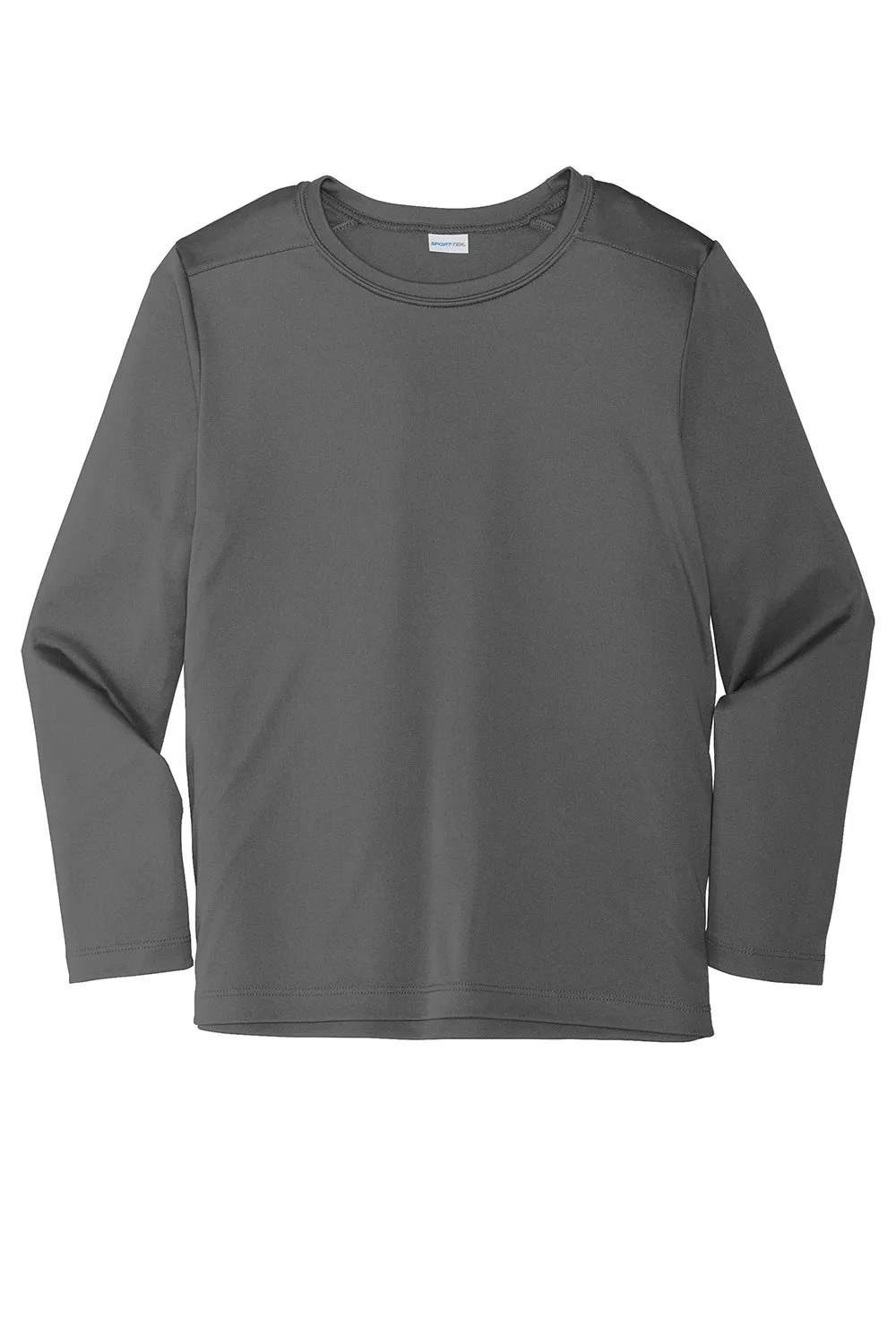 Sport-Tek Youth Moisture Wicking Long Sleeve Crewneck T-Shirt - Dark Smoke Grey Clothing Sport-Tek