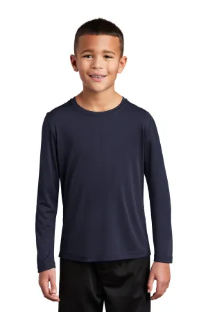 Sport-Tek Youth Moisture Wicking Long Sleeve Crewneck T-Shirt - True Navy Blue Clothing Sport-Tek