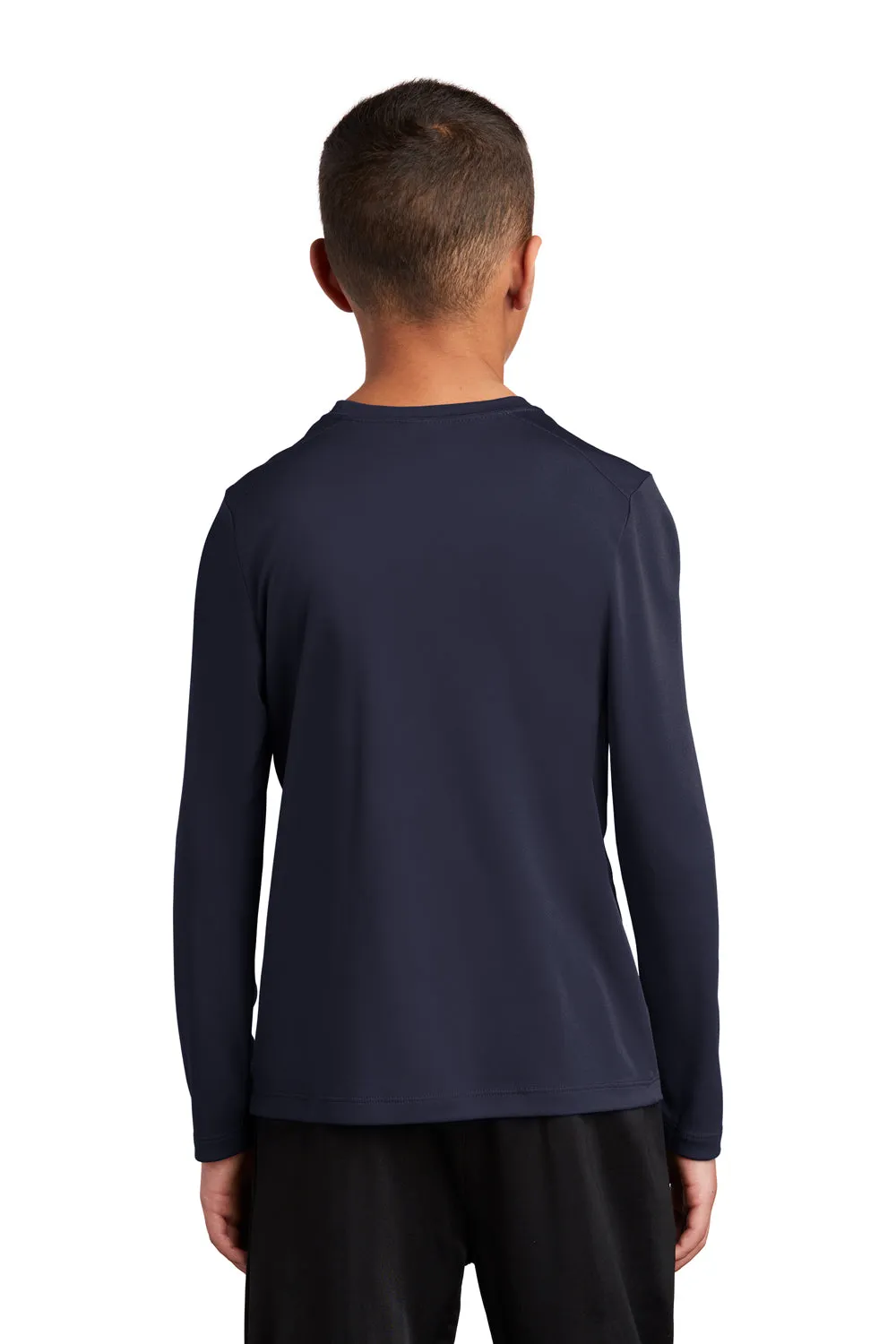 Sport-Tek Youth Moisture Wicking Long Sleeve Crewneck T-Shirt - True Navy Blue Clothing Sport-Tek