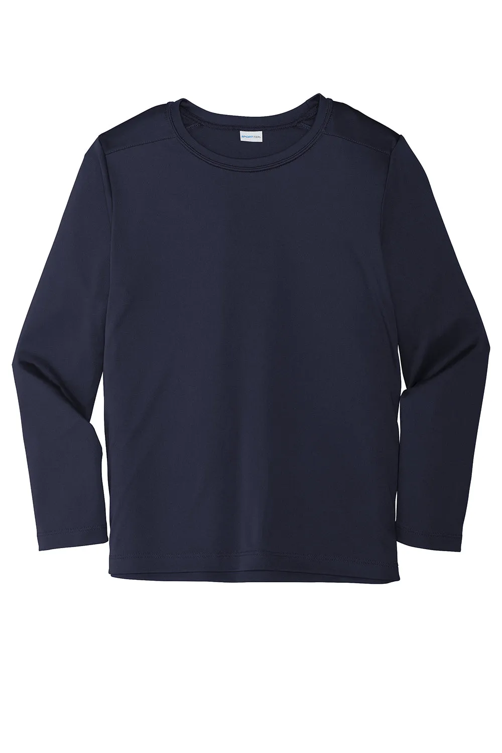 Sport-Tek Youth Moisture Wicking Long Sleeve Crewneck T-Shirt - True Navy Blue Clothing Sport-Tek
