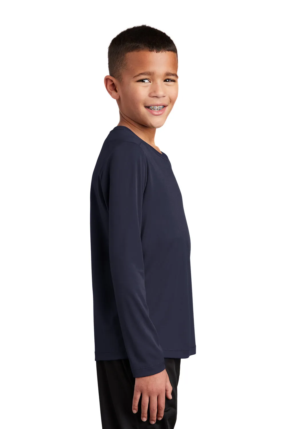 Sport-Tek Youth Moisture Wicking Long Sleeve Crewneck T-Shirt - True Navy Blue Clothing Sport-Tek
