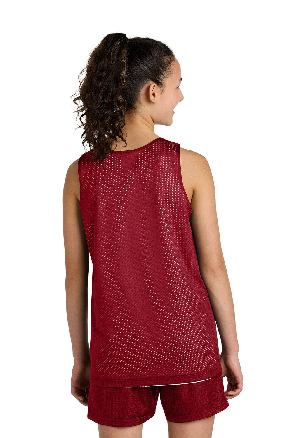 Sport-Tek Youth Moisture Wicking Reversible Mesh Tank Top - Deep Red/White Clothing Sport-Tek