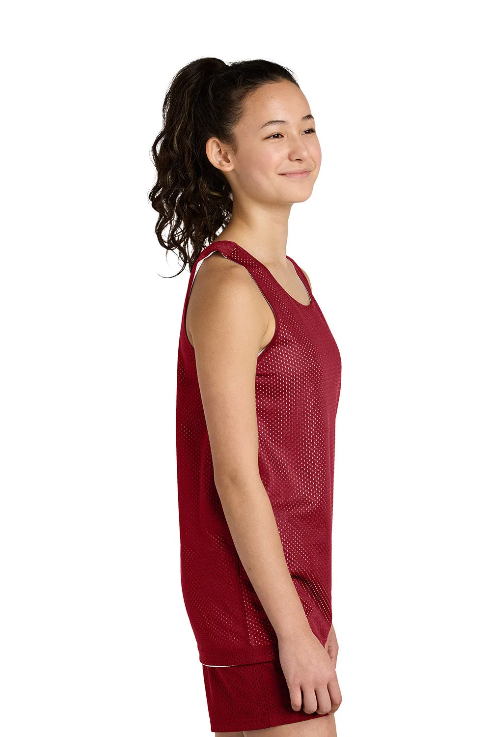 Sport-Tek Youth Moisture Wicking Reversible Mesh Tank Top - Deep Red/White Clothing Sport-Tek