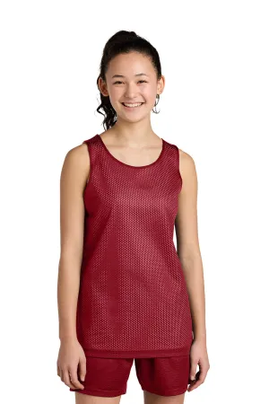 Sport-Tek Youth Moisture Wicking Reversible Mesh Tank Top - Deep Red/White Clothing Sport-Tek