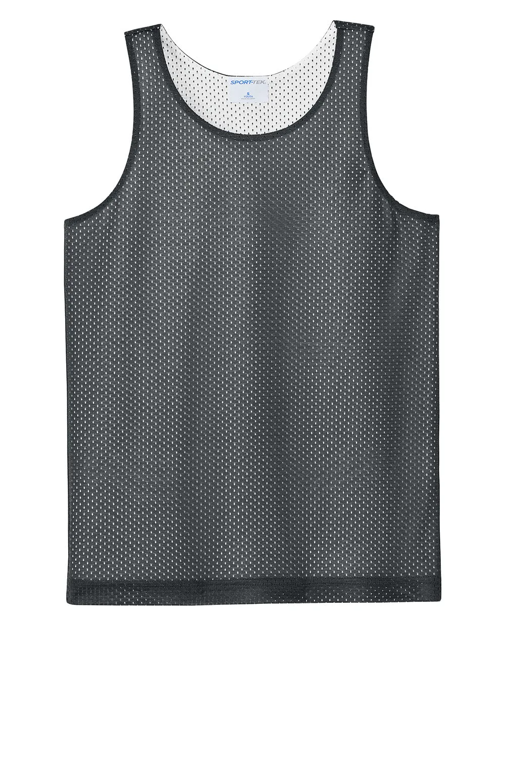 Sport-Tek Youth Moisture Wicking Reversible Mesh Tank Top - Iron Grey/White Clothing Sport-Tek