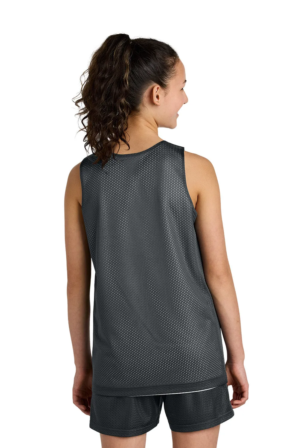 Sport-Tek Youth Moisture Wicking Reversible Mesh Tank Top - Iron Grey/White Clothing Sport-Tek