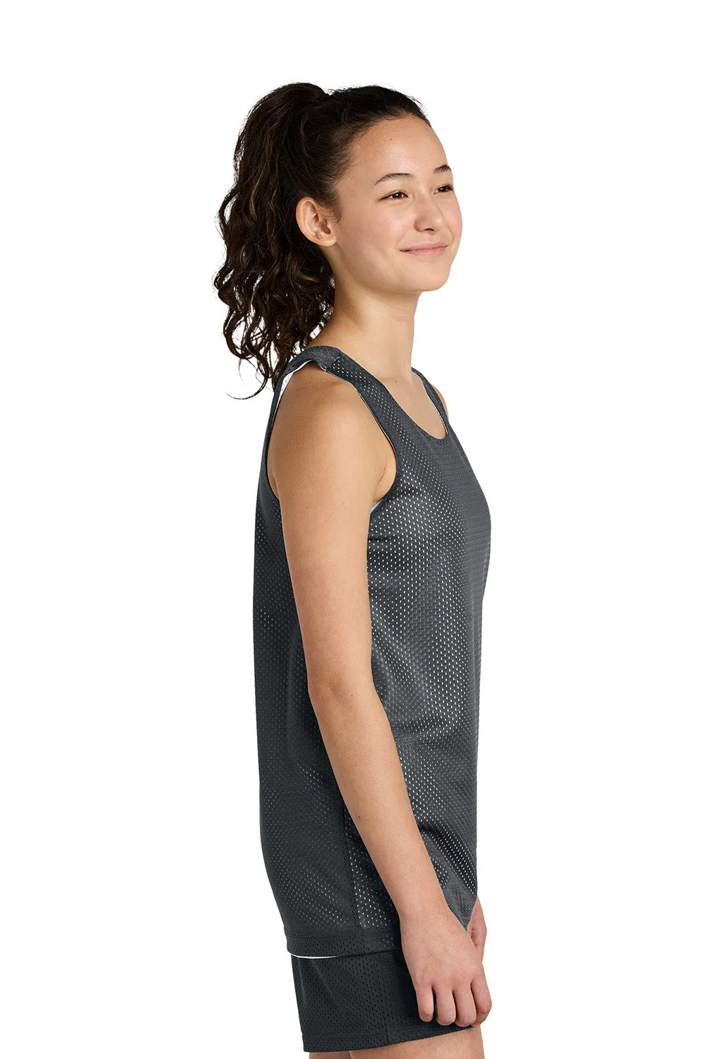 Sport-Tek Youth Moisture Wicking Reversible Mesh Tank Top - Iron Grey/White Clothing Sport-Tek