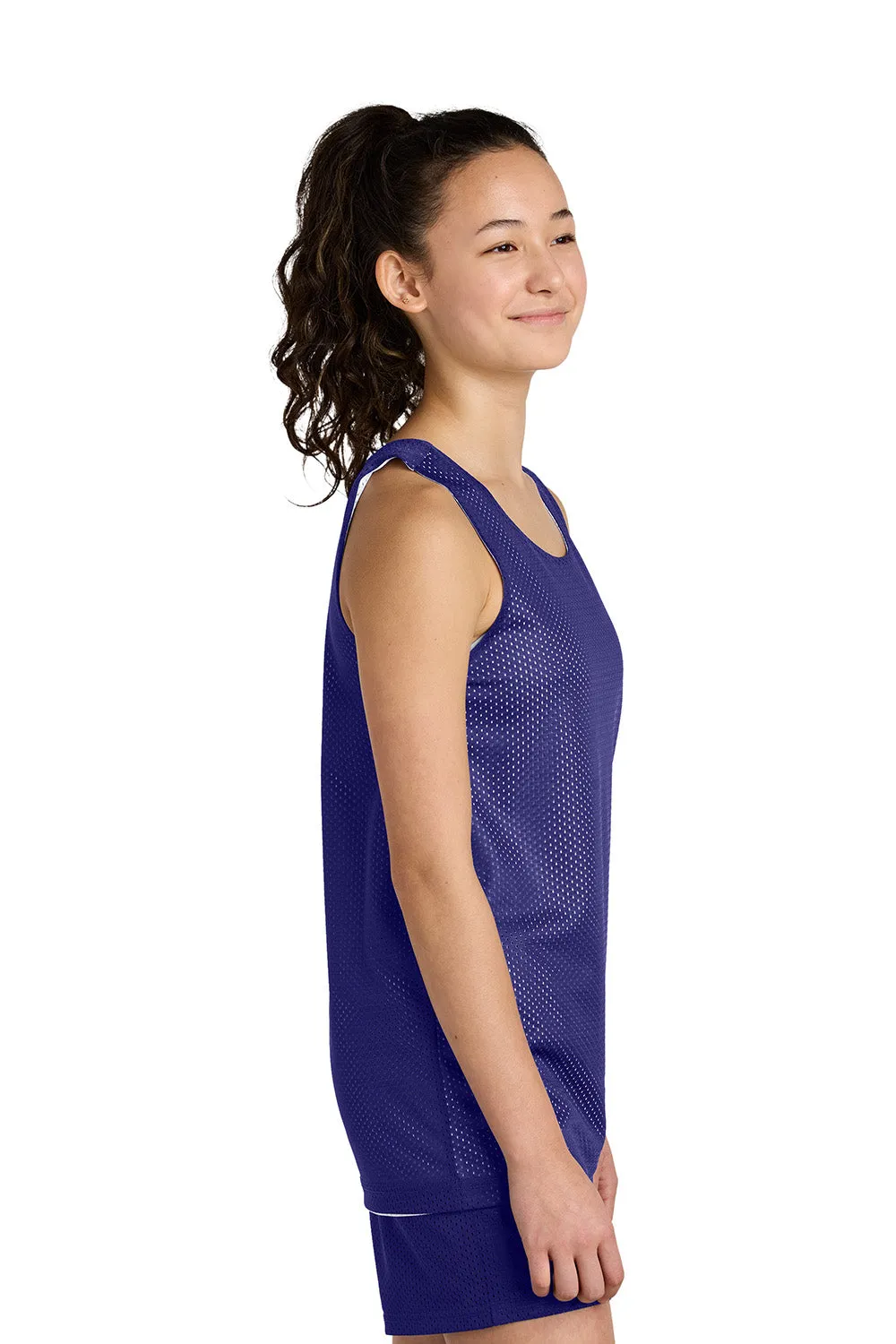 Sport-Tek Youth Moisture Wicking Reversible Mesh Tank Top - Purple/White Clothing Sport-Tek