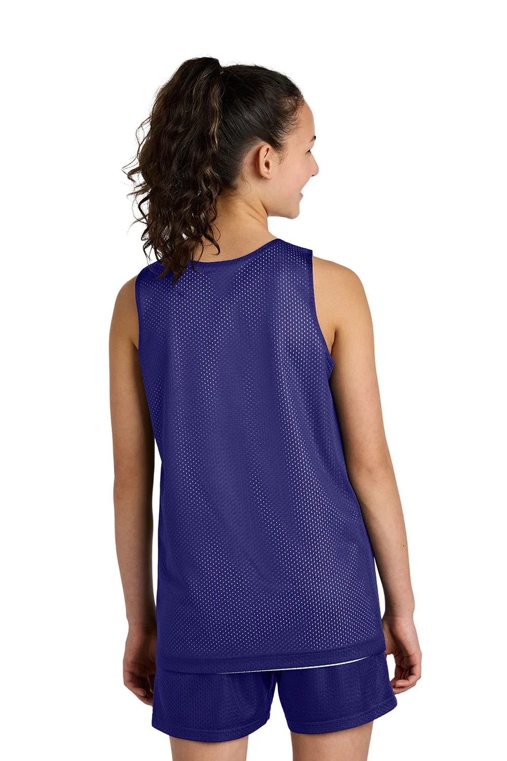 Sport-Tek Youth Moisture Wicking Reversible Mesh Tank Top - Purple/White Clothing Sport-Tek