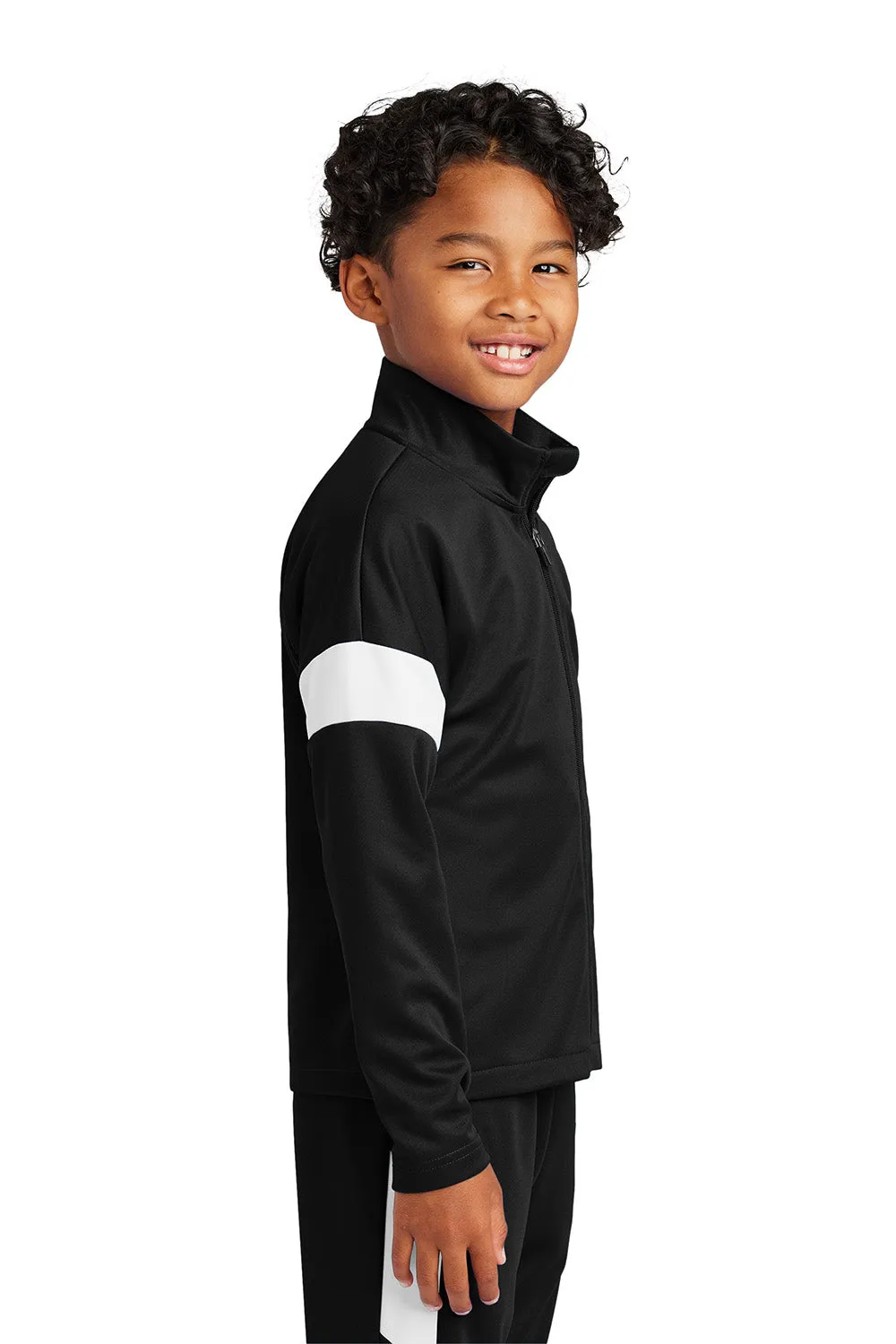 Sport-Tek Youth Moisture Wicking Travel Full Zip Jacket - Black/White