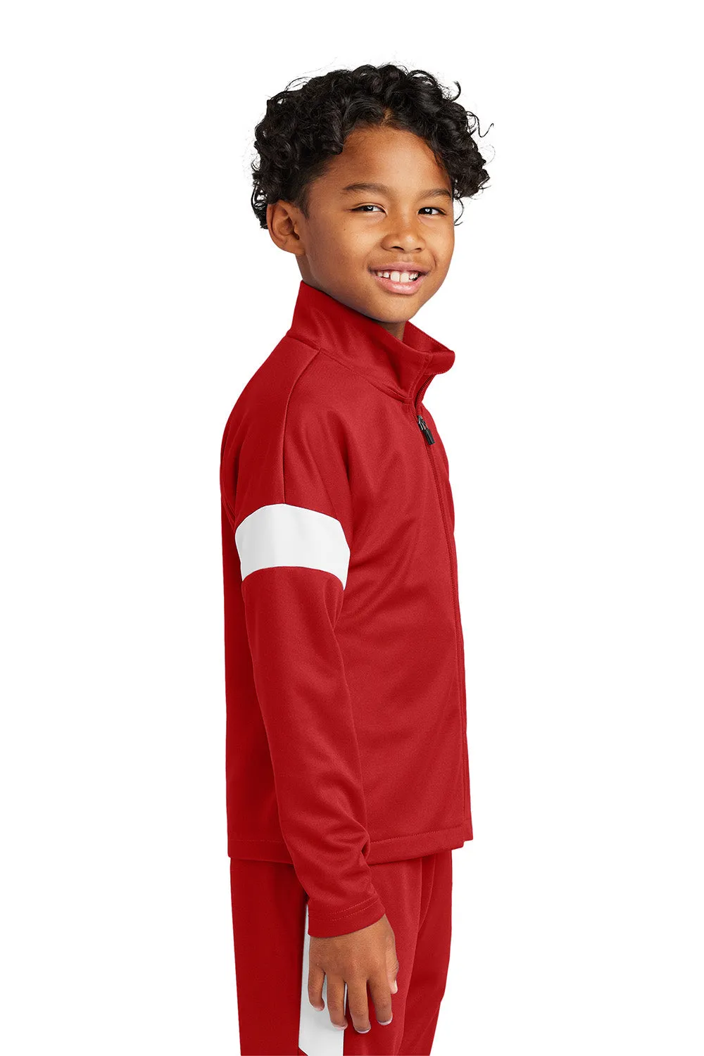 Sport-Tek Youth Moisture Wicking Travel Full Zip Jacket - Deep Red/White