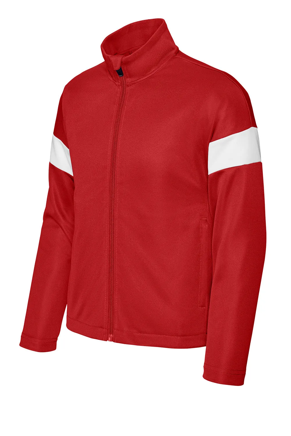 Sport-Tek Youth Moisture Wicking Travel Full Zip Jacket - Deep Red/White