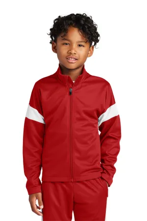 Sport-Tek Youth Moisture Wicking Travel Full Zip Jacket - Deep Red/White