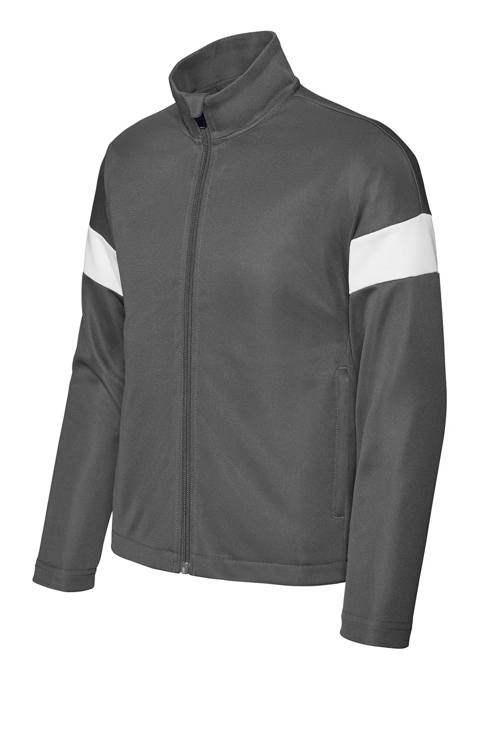 Sport-Tek Youth Moisture Wicking Travel Full Zip Jacket - Iron Grey/White