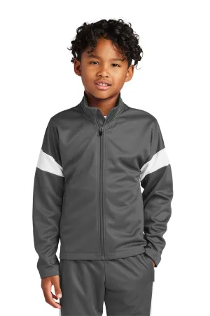 Sport-Tek Youth Moisture Wicking Travel Full Zip Jacket - Iron Grey/White