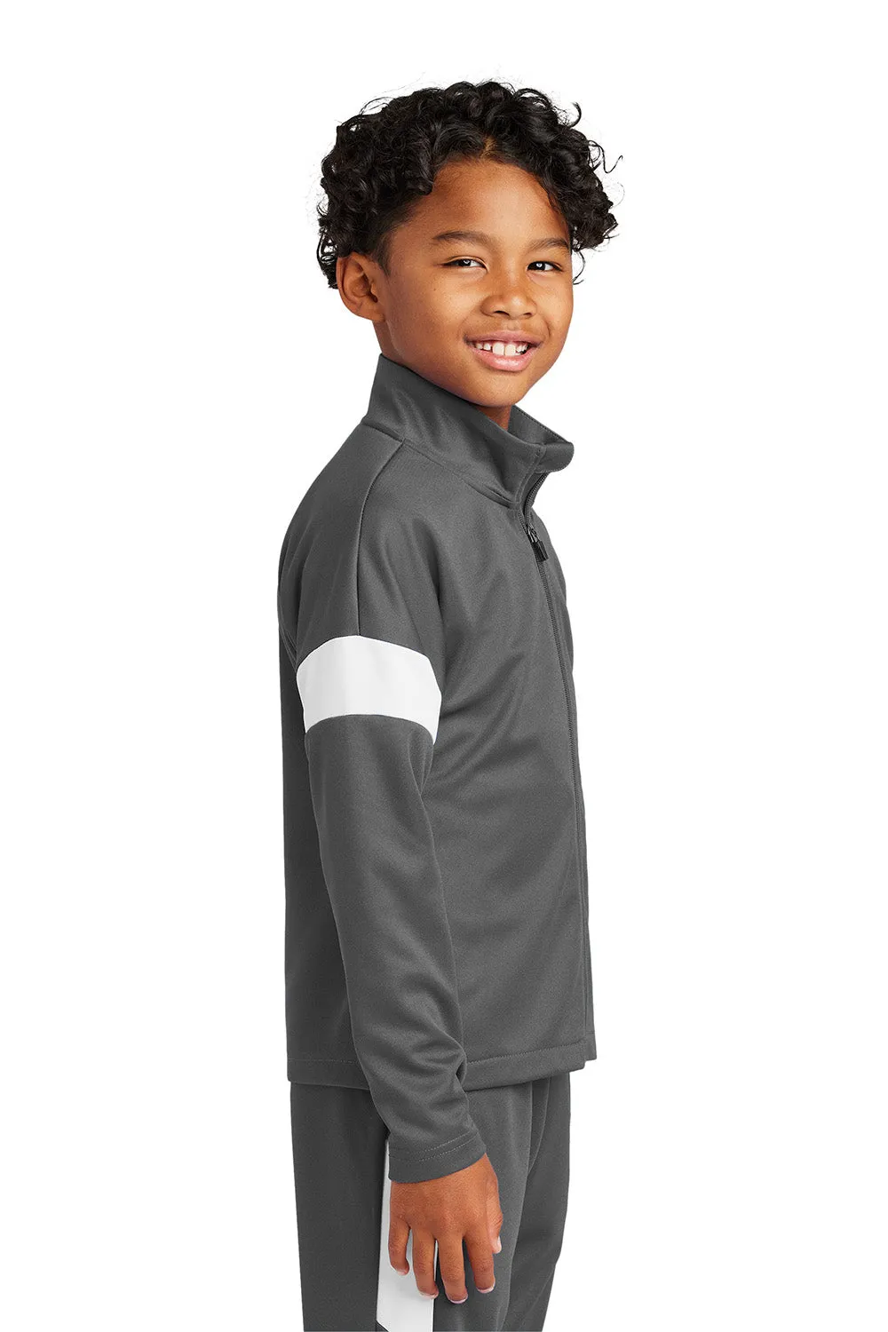 Sport-Tek Youth Moisture Wicking Travel Full Zip Jacket - Iron Grey/White