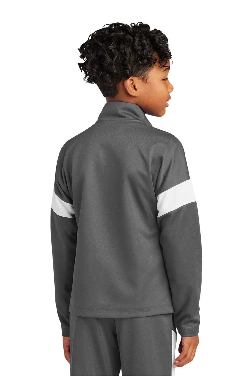 Sport-Tek Youth Moisture Wicking Travel Full Zip Jacket - Iron Grey/White