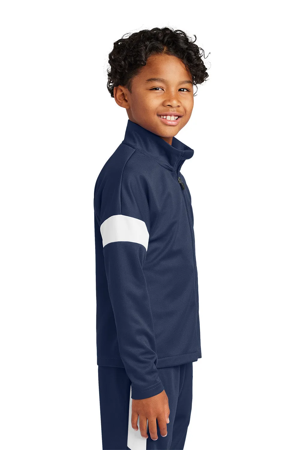 Sport-Tek Youth Moisture Wicking Travel Full Zip Jacket - True Navy Blue/White