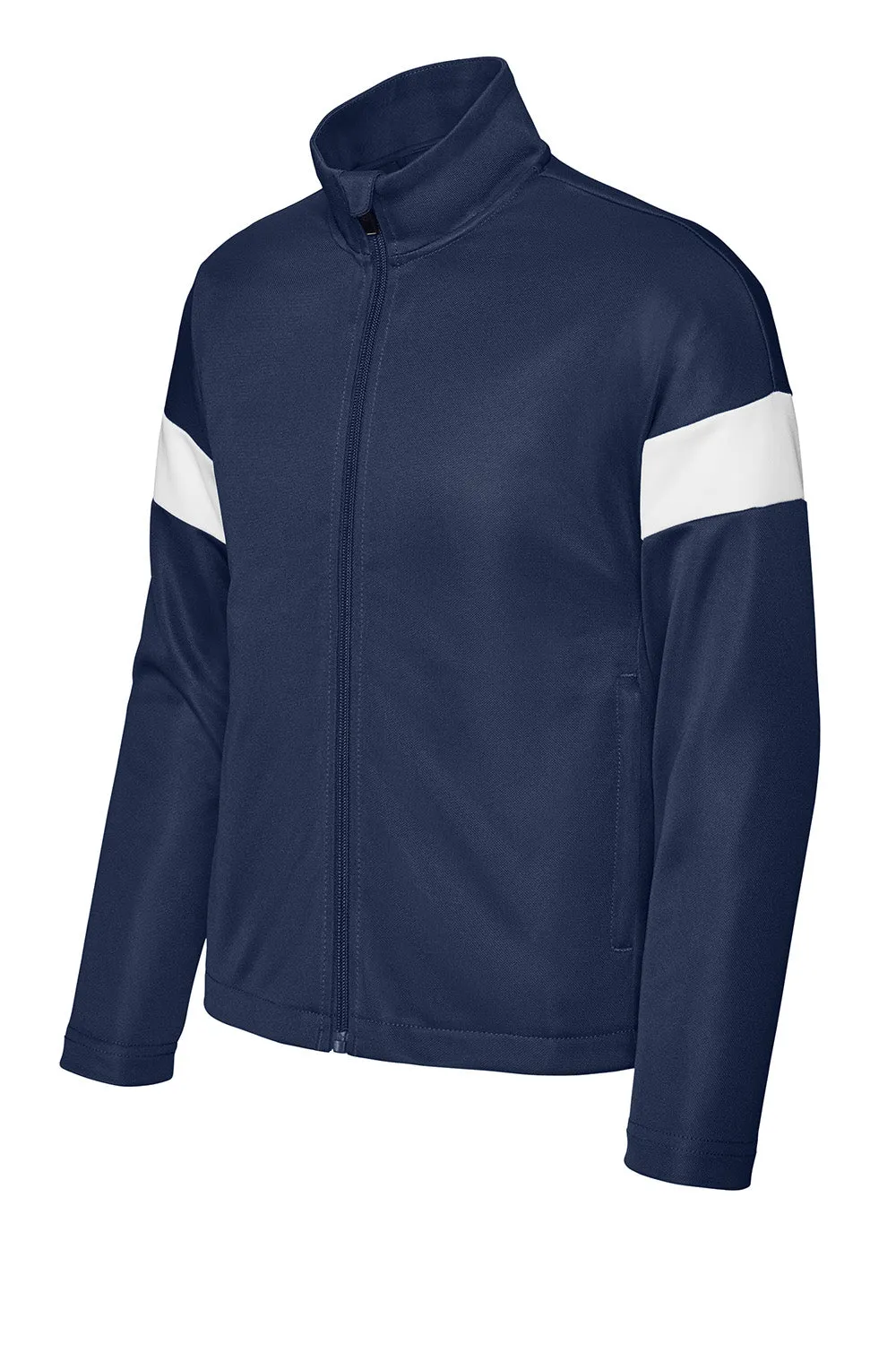 Sport-Tek Youth Moisture Wicking Travel Full Zip Jacket - True Navy Blue/White
